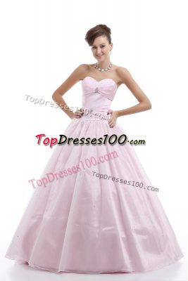 Noble Floor Length Pink Quinceanera Gown Organza Sleeveless Beading