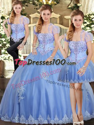 Best Selling Tulle Sleeveless Floor Length Quince Ball Gowns and Beading and Appliques