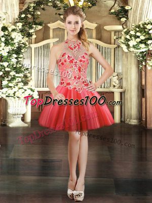 Perfect Tulle Sleeveless Mini Length Prom Evening Gown and Embroidery