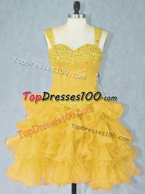 Lovely Organza Straps Sleeveless Lace Up Beading and Ruffled Layers Glitz Pageant Dress in Gold