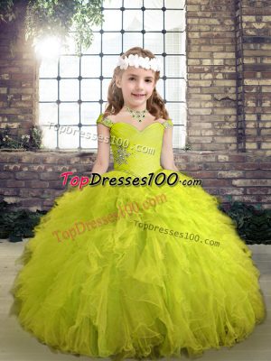 Lovely Sleeveless Lace Up Floor Length Beading and Ruffles Little Girls Pageant Dress