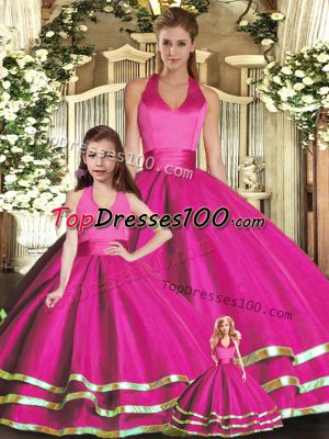 Fuchsia Sleeveless Ruffled Layers Quinceanera Gown