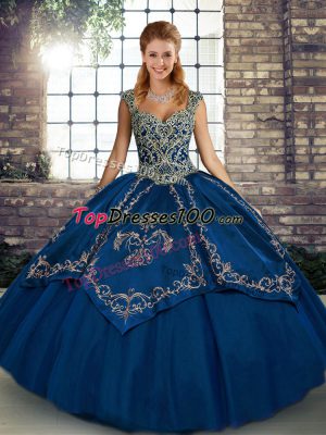 Blue Sleeveless Tulle Lace Up Quinceanera Dress for Military Ball and Sweet 16 and Quinceanera