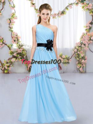 Floor Length Zipper Dama Dress Aqua Blue for Wedding Party with Belt