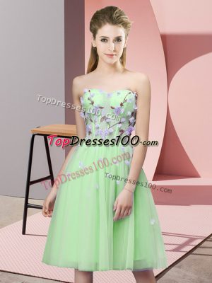 Hot Sale Empire Sweetheart Sleeveless Tulle Knee Length Lace Up Appliques Wedding Party Dress