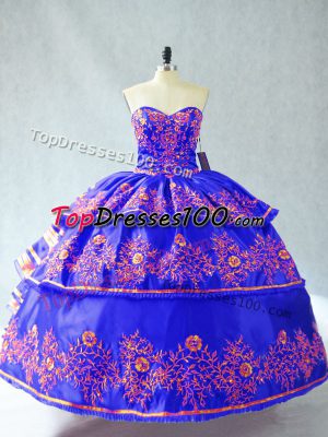 Nice Blue Lace Up Sweetheart Sleeveless Floor Length Quinceanera Gowns Embroidery and Ruffles