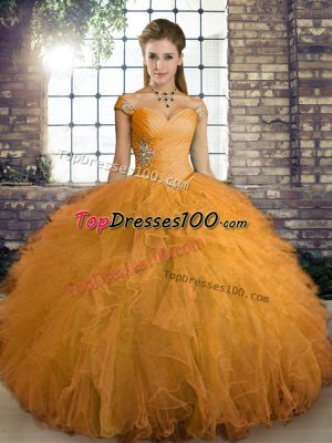 Shining Tulle Sleeveless Floor Length Sweet 16 Quinceanera Dress and Beading and Ruffles
