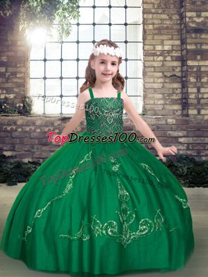 Dark Green Little Girls Pageant Dress Wholesale Party and Military Ball and Wedding Party with Beading Straps Sleeveless Lace Up