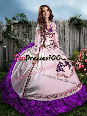 Floor Length Purple Quince Ball Gowns Sweetheart Sleeveless Lace Up