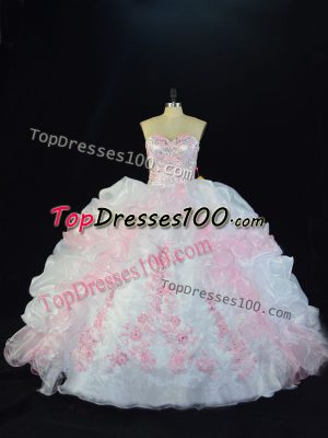 Top Selling Pink And White Sleeveless Beading and Pick Ups Floor Length Quinceanera Gown