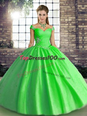 Green Lace Up Off The Shoulder Beading 15 Quinceanera Dress Tulle Sleeveless