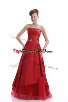 Fitting Red Lace Up Embroidery Sleeveless Floor Length