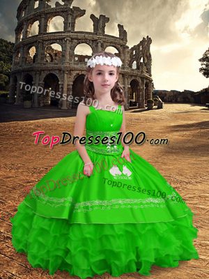 Zipper Pageant Dress for Teens Embroidery and Ruffled Layers Sleeveless Floor Length