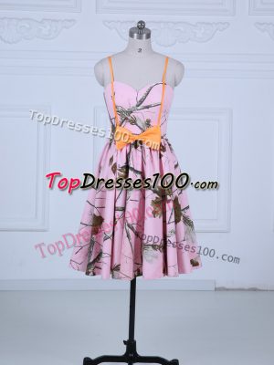 Knee Length Baby Pink Dress for Prom Straps Sleeveless Lace Up