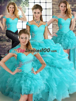 Sleeveless Beading and Ruffles and Pick Ups Lace Up Quinceanera Dress