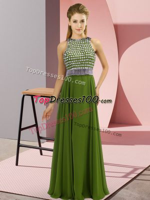 Stunning Floor Length Empire Sleeveless Olive Green Dress for Prom Side Zipper