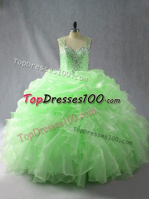 Spectacular Sleeveless Floor Length Beading and Ruffles and Pick Ups Zipper Sweet 16 Dress with