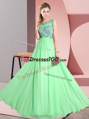 Decent Green Backless Wedding Party Dress Beading and Appliques Sleeveless Floor Length