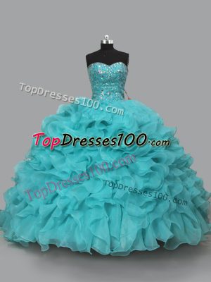 Organza Sleeveless 15th Birthday Dress and Beading and Ruffles