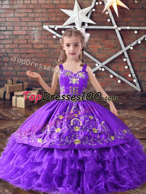 Floor Length Lavender Pageant Dress Toddler Straps Sleeveless Lace Up