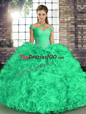 Custom Design Sleeveless Beading and Ruffles Lace Up Sweet 16 Dresses