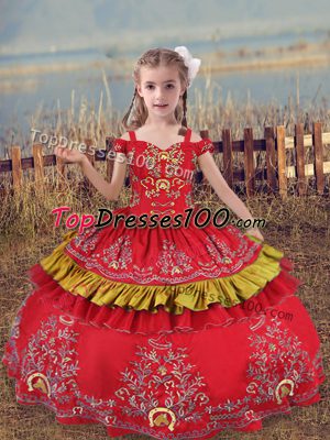 Satin Sleeveless Floor Length Pageant Dress Toddler and Beading and Embroidery