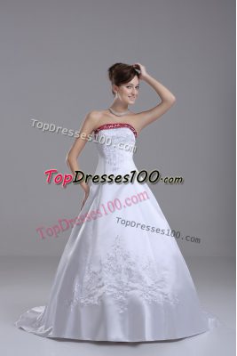 Amazing White Sleeveless Beading and Embroidery Lace Up Bridal Gown