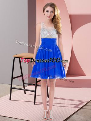 Unique Sleeveless Chiffon Mini Length Side Zipper Wedding Party Dress in Royal Blue with Beading