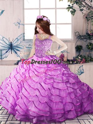 Enchanting Sleeveless Court Train Ruffled Layers Lace Up Kids Formal Wear