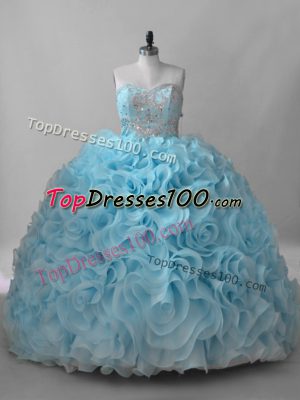 Lace Up Sweet 16 Dress Baby Blue for Sweet 16 and Quinceanera with Beading Brush Train