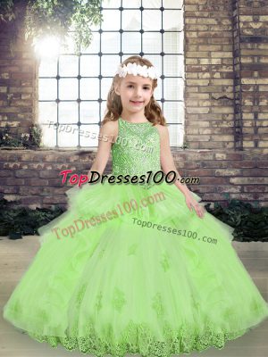Best Little Girl Pageant Gowns Party and Military Ball and Wedding Party with Lace and Appliques Scoop Sleeveless Lace Up
