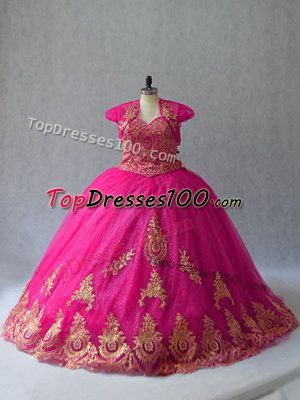 Cute Sleeveless Court Train Appliques Lace Up 15th Birthday Dress