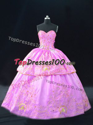 Sleeveless Floor Length Embroidery Lace Up Quinceanera Dress with Lilac