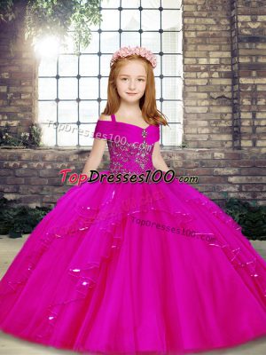 Amazing Tulle Sleeveless Floor Length Pageant Dress for Womens and Beading