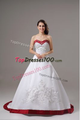High Class White Ball Gowns Beading and Embroidery Wedding Gowns Lace Up Satin Sleeveless