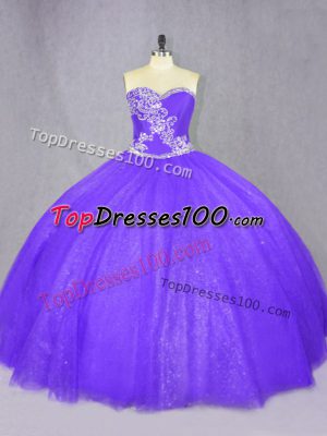 Purple Sweetheart Neckline Beading 15 Quinceanera Dress Sleeveless Lace Up
