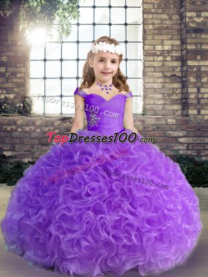 Nice Purple Little Girl Pageant Dress Beading and Ruching Sleeveless Floor Length
