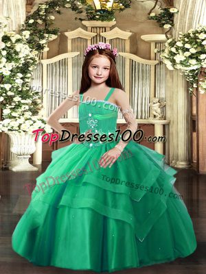 Graceful Sleeveless Lace Up Floor Length Beading and Ruffled Layers Kids Formal Wear