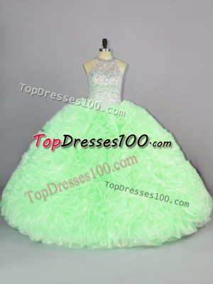 Organza Scoop Sleeveless Lace Up Beading and Ruffles Quinceanera Dresses in