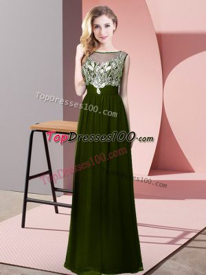 Sleeveless Floor Length Beading Backless Evening Dress with Olive Green