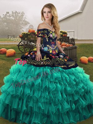 Sleeveless Embroidery and Ruffled Layers Lace Up Ball Gown Prom Dress
