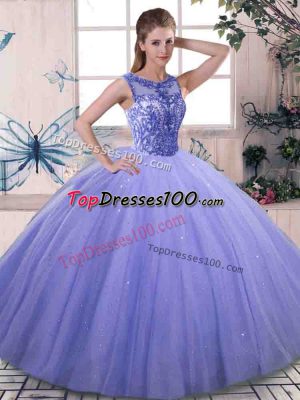 Sumptuous Lavender Scoop Neckline Beading 15 Quinceanera Dress Sleeveless Lace Up