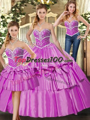 Floor Length Three Pieces Sleeveless Lilac Vestidos de Quinceanera Lace Up