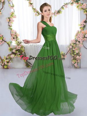 Stylish Chiffon One Shoulder Sleeveless Lace Up Ruching Dama Dress in Green