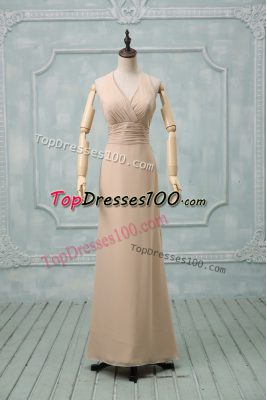 Floor Length Column/Sheath Sleeveless Champagne Prom Dresses Backless