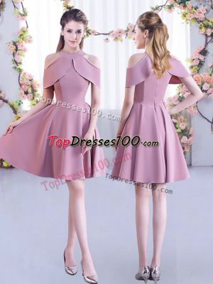 Free and Easy Mini Length Lavender Damas Dress High-neck Short Sleeves Zipper