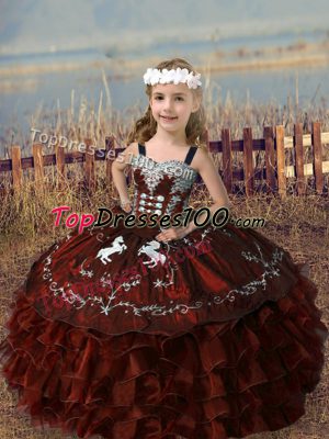 Sleeveless Embroidery and Ruffled Layers Lace Up Little Girl Pageant Dress