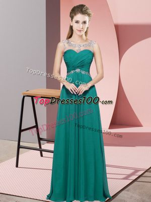Turquoise Backless Scoop Beading Chiffon Sleeveless