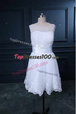 Excellent White Tulle Lace Up Wedding Gown Sleeveless Beading and Lace