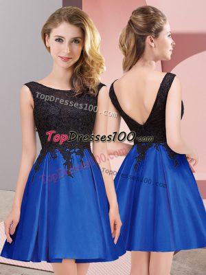 Elegant Satin Scoop Sleeveless Zipper Lace Bridesmaids Dress in Royal Blue